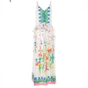 Blumarine Maxi dress white blue pink polka dot floral